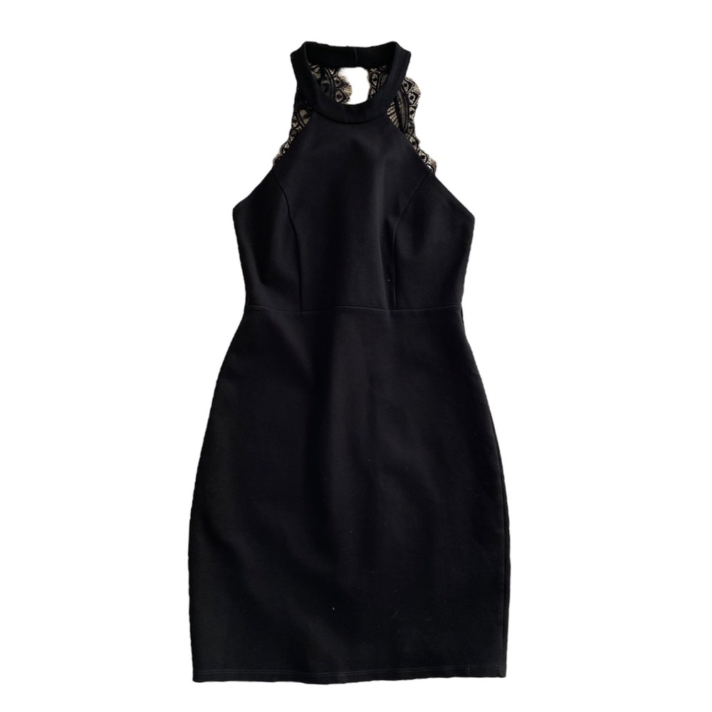 Lulu's Black Mini Dress lace Back Halter - Picture 4 of 7